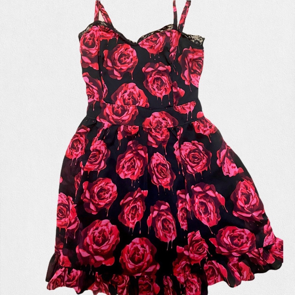 Rose print a-line mini dress